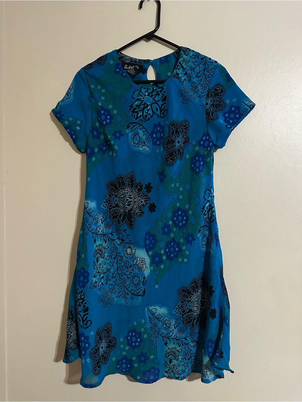 Vintage Teal & Blue Floral Mini Dress